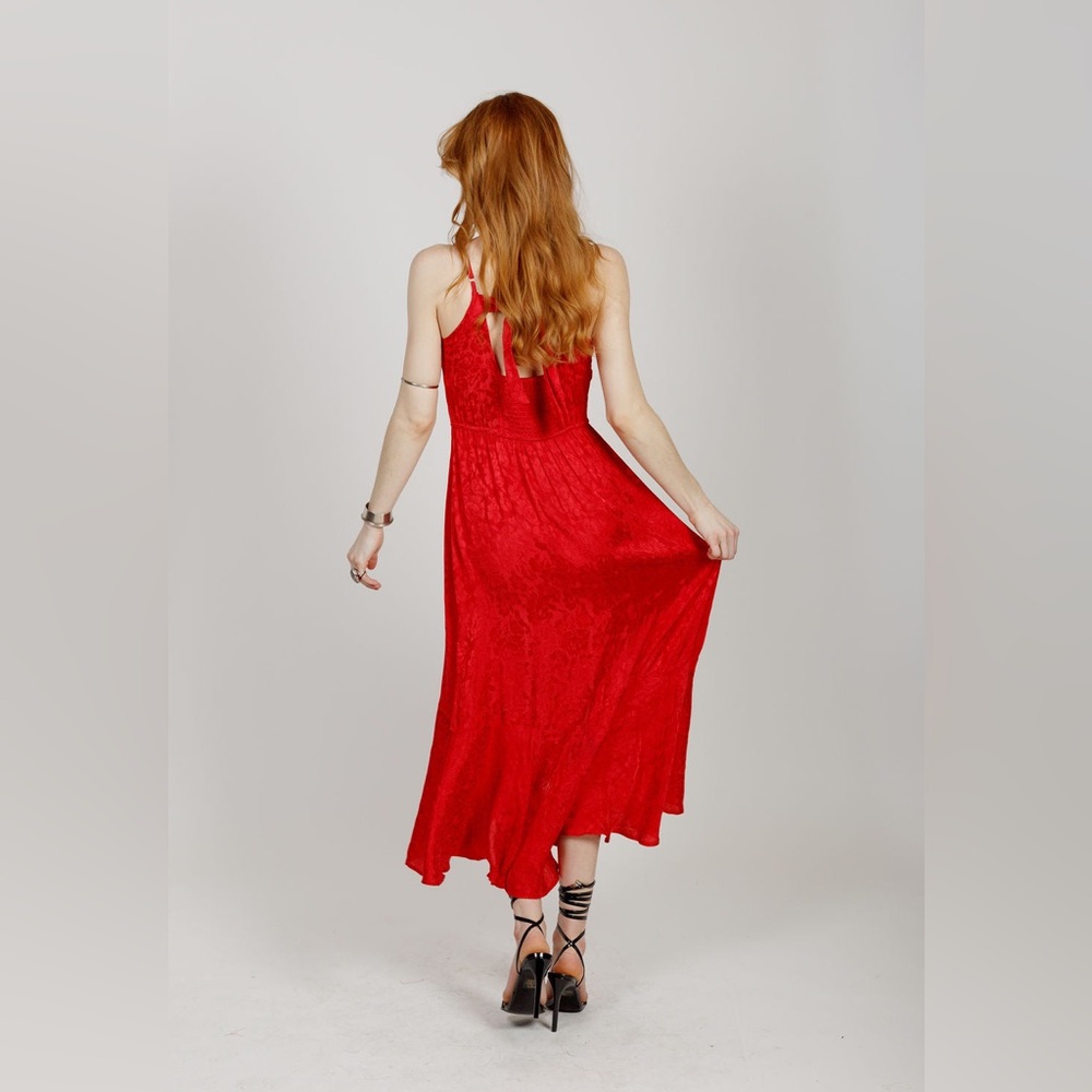 Band Of The Free ANINA RUBY RED WRAP MIDI DRESS - Picture 2 of 5